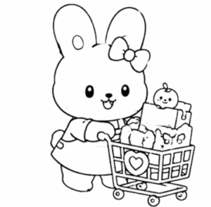 Bunny Holding Flowers, Cartoon, Hello_Kitty, easy, JP, US