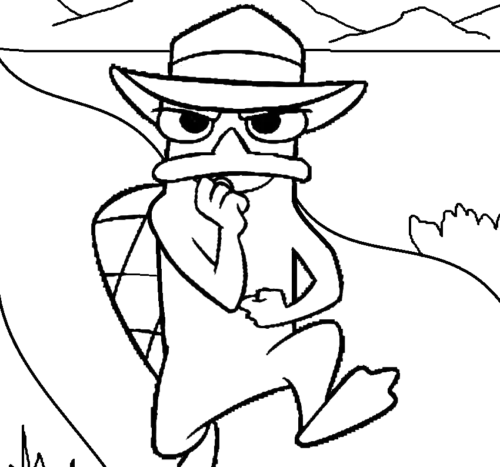 Detective Perry Outline, Cartoon, Phineas_and_Ferb, Perry_the_Platypus, easy, famous