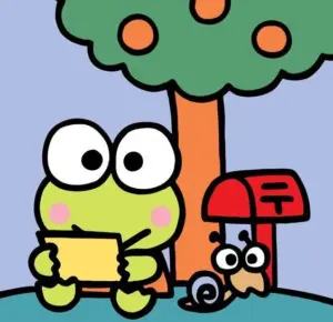 Frog Holding Umbrella, Cartoon, Hello_Kitty, Keroppi, easy, famous