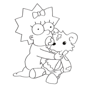 Hugging Teddy Bear, Cartoon, The_Simpsons, Maggie_Simpson, easy, famous