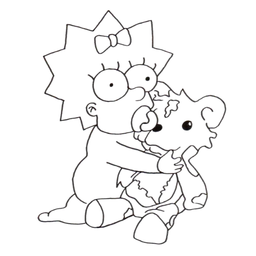 Hugging Teddy Bear, Cartoon, The_Simpsons, Maggie_Simpson, easy, famous