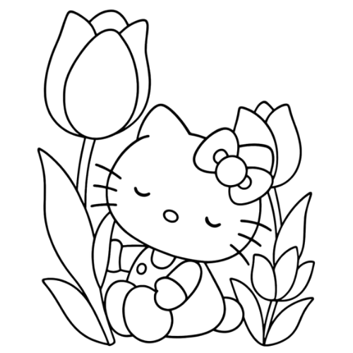 Kitty Tulip, Cartoon, abstract, minimalist, easy, no_color