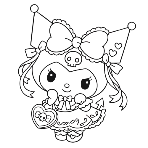 Kuromi Detail Bow, Cartoon, sanrio, kuromi, coloring_pages, no_color