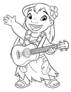 Lilo Playing Ukulele, Cartoon, Lilo_and_Stitch, Lilo, easy, famous