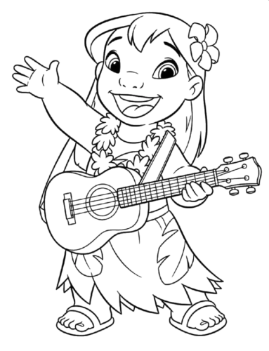 Lilo Playing Ukulele, Cartoon, Lilo_and_Stitch, Lilo, easy, famous