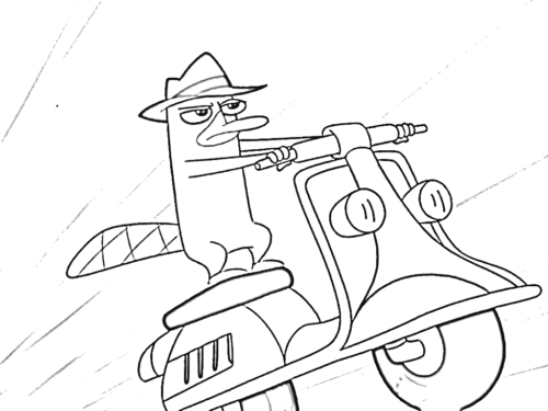 Perry Bicycle Outline, Cartoon, Phineas_and_Ferb, Perry_the_Platypus, normal, famous