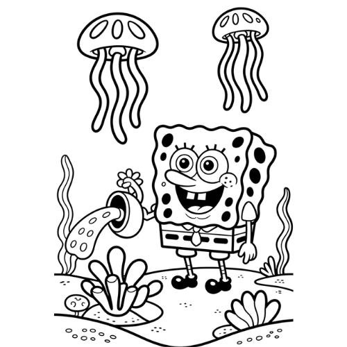 SpongeBob Sea, Cartoon, dark, abstract, minimalist, no_color