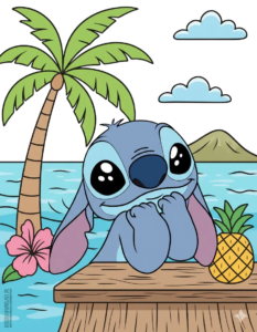 Stitch Beach Vacation, Cartoon, Lilo_and_Stitch, Stitch, easy, famous
