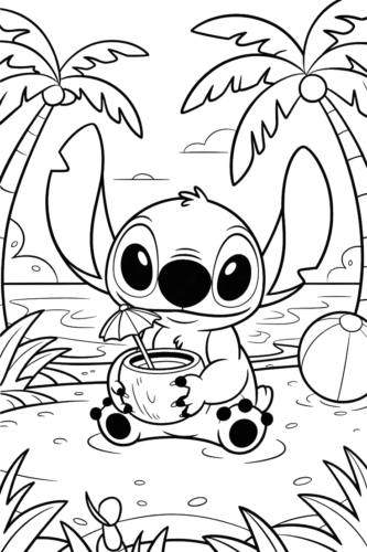 Stitch In Tropical Frame, Cartoon, Lilo_and_Stitch, Stitch, easy, famous