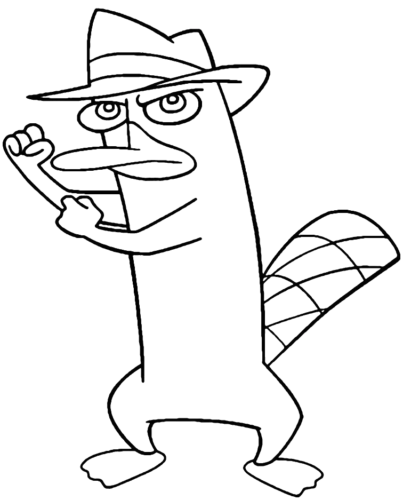 Walking Perry Outline, Cartoon, Phineas_and_Ferb, Perry_the_Platypus, easy, famous