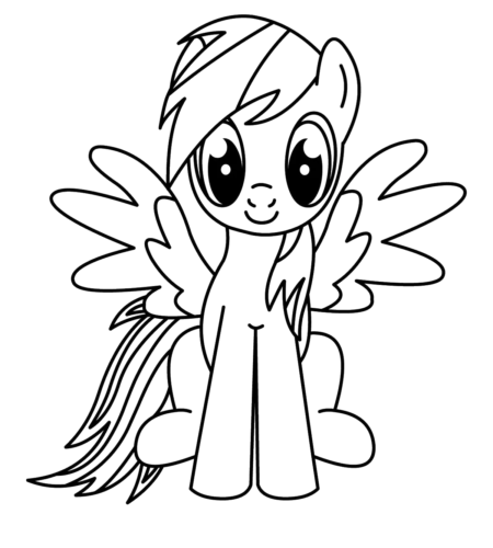 Winged Pony Outline, Cartoon, My_Little_Pony, Rainbow_Dash, easy, famous
