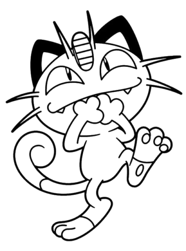 Meowth Line Drawing, Cartoon