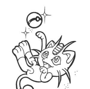 Smiling Meowth Outline, Cartoon