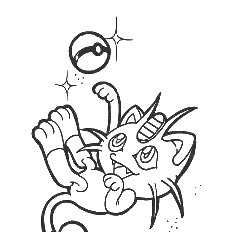 Smiling Meowth Outline, Cartoon