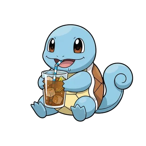 Sitting Squirtle, Cartoon, pokemon, squirtle, cute, drinking